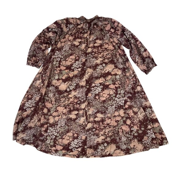 Vintage 70s Sheer Watercolor Floral Print Midi Dress Long Sleeve Tie Neck Ruffle - Picture 2 of 13